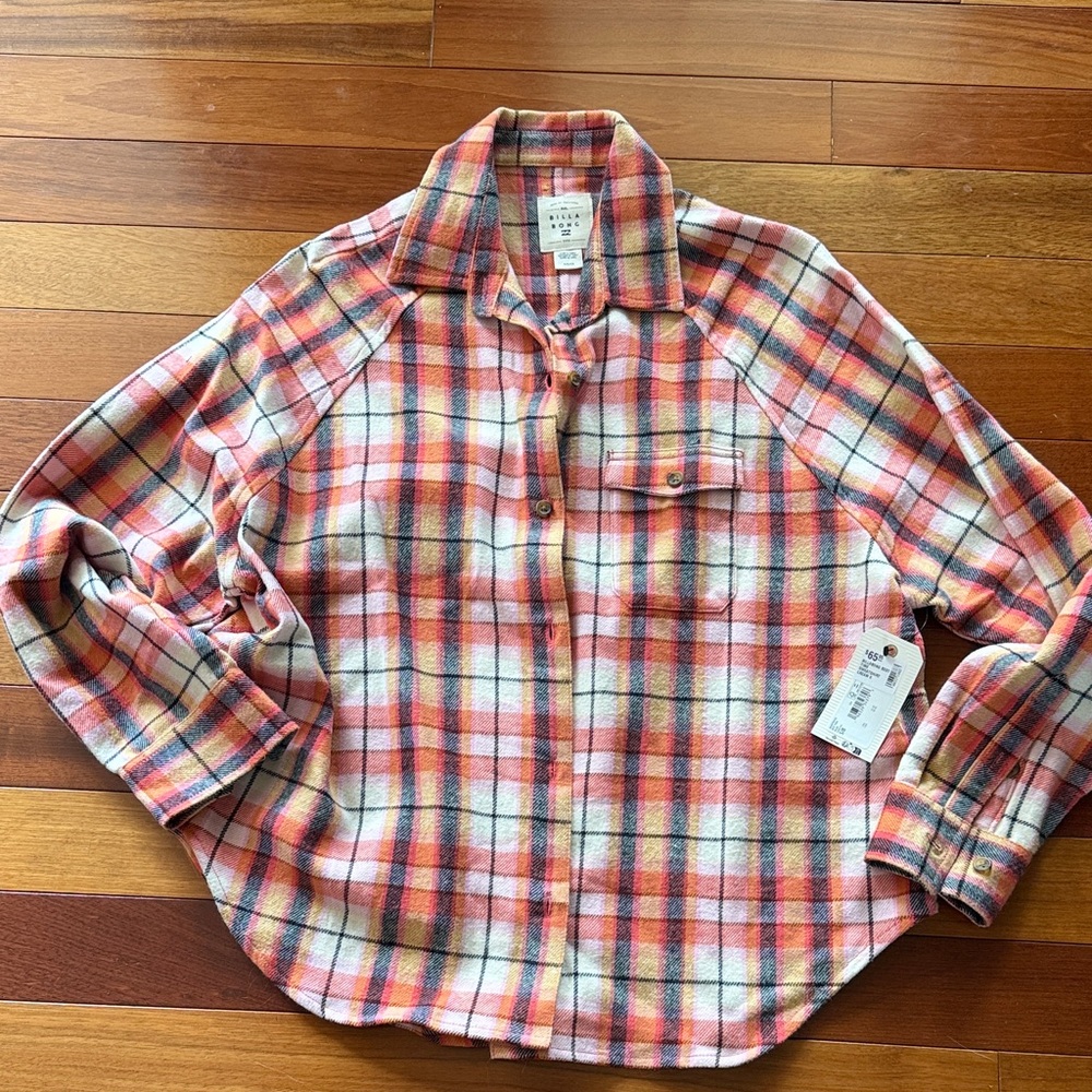 Billabong Plaid Flannel Shirt - Coral, Pink, Black